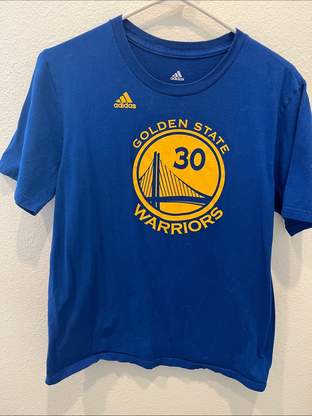 adidas Blue Golden State Warriors Tee with Yellow Logo
